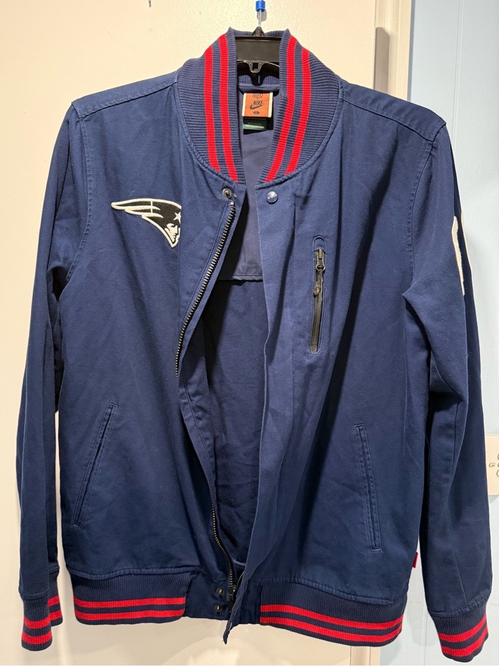 Nike NFL New England Patriots Varsity Bomber Jacket Navy Red Men’s Large